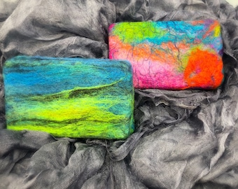 Felted soaps, 2 bars, shea butter based with merino wool, scented