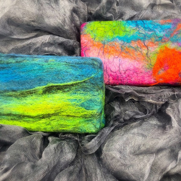 Felted soaps, 2 bars, shea butter based with merino wool, scented