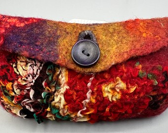 Textured Felt eyeglass case with wood button closure