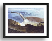 Coastal Defenses (Newhaven Harbour, WW2) 1940 by Eric Ravilious, vintage artwork, reproduction poster print