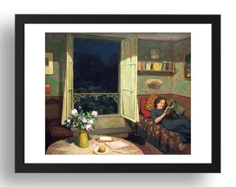 Vilma (artist's wife) Reading on a Sofa in Paris (1912) by Tavik Frantisek Simon,  framed repro