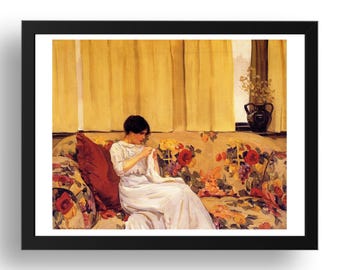 The Chintz Sofa (1913) by Helen Galloway McNicoll, vintage Canadian Impressionist, art print