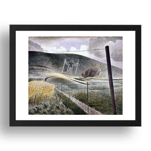 Long Man of Wilmington (Giant Hill Figure, East Sussex, England) by Eric Ravilious, vintage art, framed reproduction A0/A1/A2/A3/A4/A5 sizes