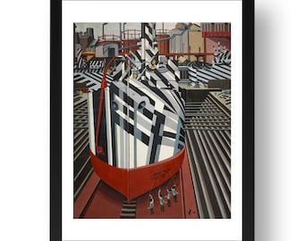 Dazzle-ships in Drydock at Liverpool 1919 by Edward Alexander Wadsworth,  English vorticist artwork, framed reproduction