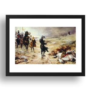 Black Prince at the Battle of Crecy door Julian Russell Story (met dode koning John van Bohemen) 1882, vintage, historische kunst, ingelijste reproductie