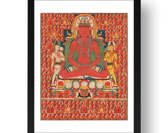 Amitabha (Amitayus) Buddha, Tibet c1300, vintage Buddhist art,  framed reproduction