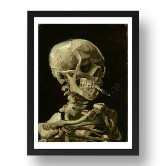 skeleton holding cigarette Vincent Van Gogh: Skull of A Skeleton With Burning Cigarette [1886],  Vintage Artwork, Framed Poster