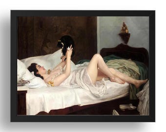Her Favourite (Woman in Bed w Cat), 1905, vintage artwork by Nikolai Bodarevsky