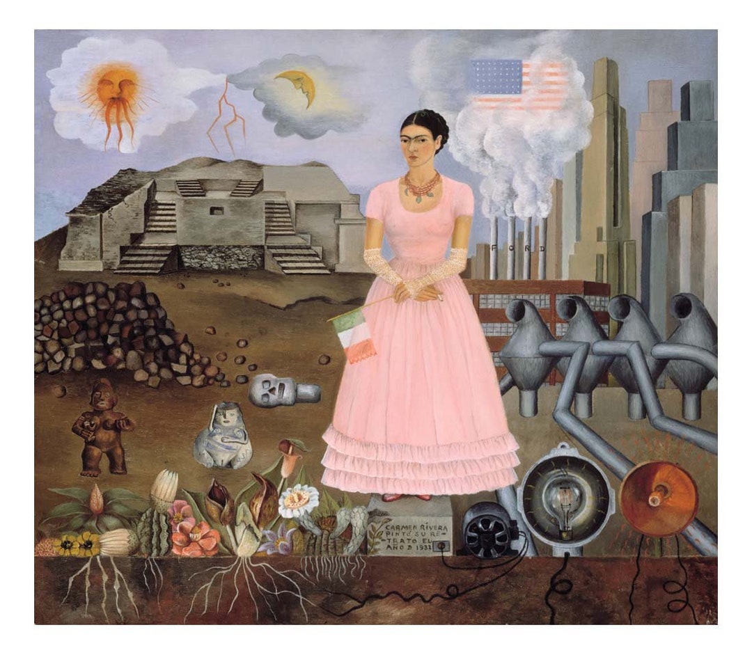 フリーダ・カーロ：メキシコとアメリカの国境での自画像 1932年、高