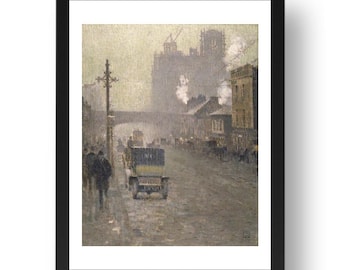 Oxford Road, Manchester UK 1910 by Pierre Adolphe Valette by Pierre Adolphe Valette, French Impressionist Teacher of LS Lowry (Framed Print)