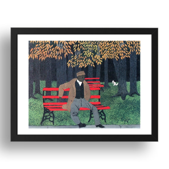 Man on a Bench (aka The Park Bench) 1946 by Horace Pippin, vintage African American art,  reproduction A0/A1/A2/A3/A4/A5 Poster Print