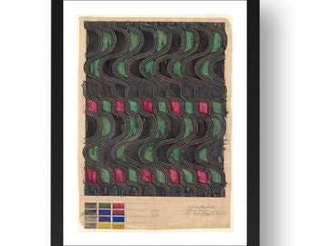 Wave Pattern textile design 1917 by Charles Rennie Mackintosh,  vintage Scottish art, framed reproduction