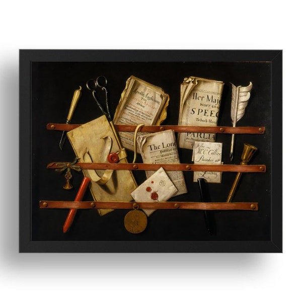 Edward Collier, Trompe l'oeil with Writing Materials, c.1702, vintage, classic artwork,  framed reproduction