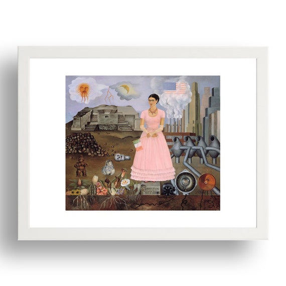 frida kahlo pink dress Self Portrait along the Boarder Line between Mexico and the United States