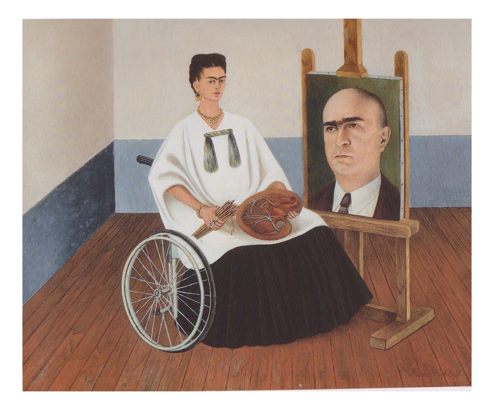 autoportrait-en-fauteuil-roulant-avec-portrait-du-dr-farill-par-frida