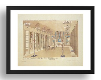 Design for an art lovers House 1901 by Charles Rennie Mackintosh & Margaret Macdonald Mackintosh,  vintage Scottish art, framed reproduction