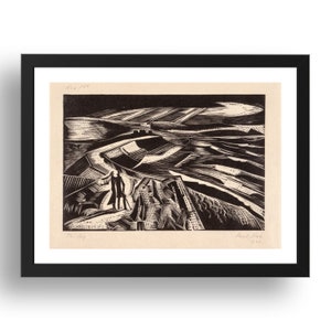 TheBay 1922 de Paul Nash, paisaje inglés antiguo con figuras, reproducción enmarcada