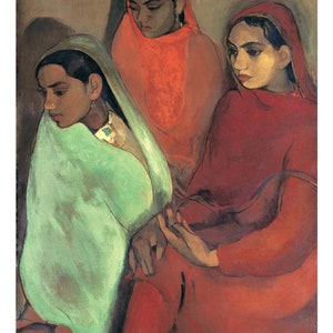 Group of Three Girls 1935 by Amrita Sher-Gil,  vintage portait masterpiece by Indian Jewish female artist, framed reproduction