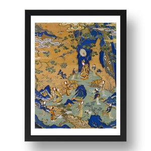 The Assembly of Immortals at Jasper Lake, Ming China, vintage Chinese landscape art,  framed reproduction