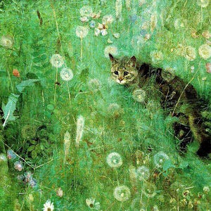 Cat in the Summer Meadow (1920)  by Bruno Liljefors, High Resolution Digital Art Downloads