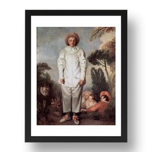 Jean-Antoine Watteau: Gilles (or Pierrot) & 4 Other Characters of Commedia dell&#39;arte, c. 1718-19, vintage French art,  framed reproduction