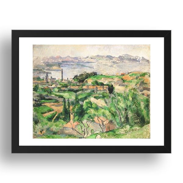 View of Bay of Marseille with the Village of Saint-Henri, 1883 by Paul Cezanne, vintage French impressionist landscape, framed reproduction