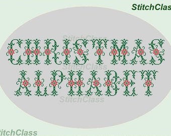 Alphabet with Christmas flower Cross Stitch pattern PDF Letters A-Z for initial Floral font monograms Christmas flowers crossstitch patterns