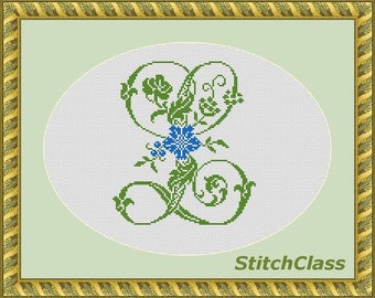 Floral monogram L with cornflowers Counted Cross Stitch Pattern PDF Letter L with wildflower crossstitch patterns font L Not alphabet