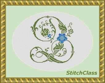 Floral monogram Q with cornflowers Counted Cross Stitch Pattern PDF Letter Q with wildflower font Q crossstitch patterns Not alphabet