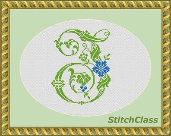 Floral monogram J with cornflowers Counted Cross Stitch Pattern PDF Letter J with wildflower font J crossstitch patterns Not alphabet
