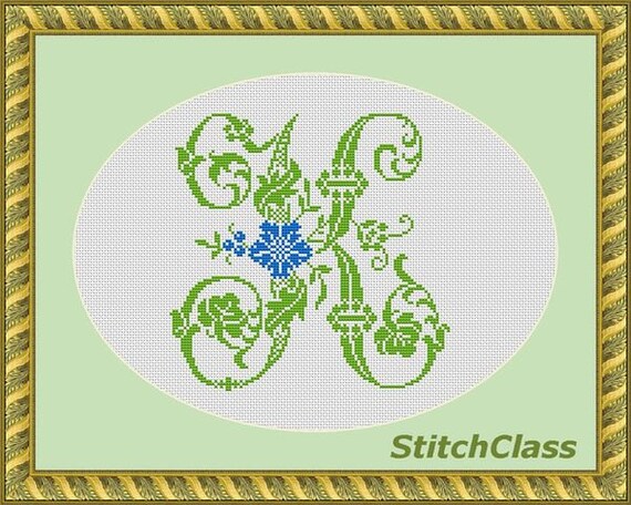 Floral Monogram X With Cornflowers Counted Cross Stitch Pattern Pdf Letter X With Wildflower Font X Crossstitch Patterns Not Alphabet Plastic Canvas Sewing Needlecraft