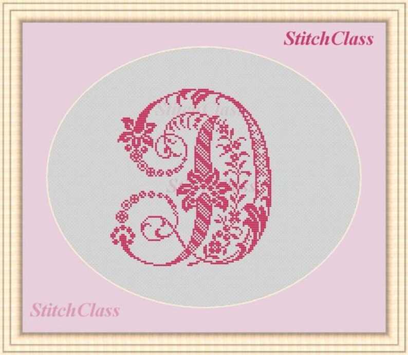 Letter D floral monogram old style counted cross stitch pattern PDF letter D for initial persona xstitch crossstitch D Not whole alphabet