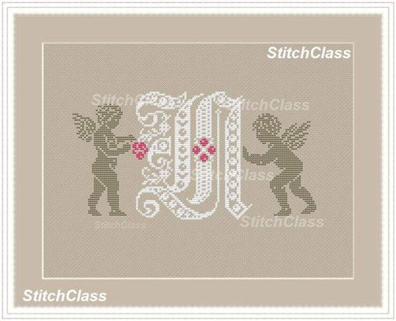 Not Alphabet Cross Stitch Pattern Pdf Letter N With Angels And Grapes Monogram N With Angels And Berries Counted Cross Stitch Pattern Pdf Kits How To Craft Supplies Tools Kromasol Com