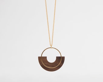 AD Necklace - Circles Gross - Walnut - Brass, gold plated