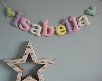 Personalised pastel name bunting, baby gift, baby decor, handmade, made in UK, custom made