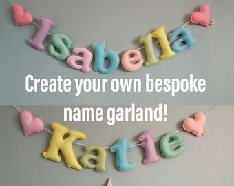 Personalised Luxury Name Bunting, pastel name garland, pastel nursery decoration, handmade nursery decor, sign, made to order, made in UK