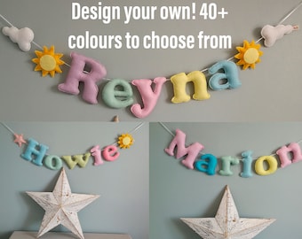 Personalised Pastel Name Garland, Girl Name Bunting, Nursery Decoration, Custom Made in the UK, Handmade,