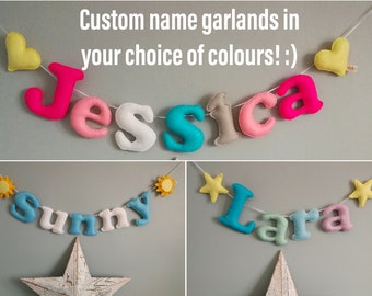 Personalised Name Bunting in your choice of colours, perfect newborn baby gift, nursery decoration, name garland, handmade to order in UK