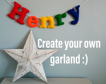 Name garland - felt name garland - cloud - large felt letters - bunting - signage - banner - children's decor - heart - felt - MADE TO ORDER