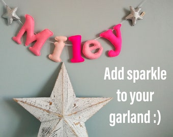 Personalised felt name bunting with glitter felt shapes, Nursery decoration, Baby Bunting, handmade to order in the UK