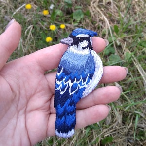 Embroidered brooch blue jay Aesthetic pins bird lover gift CUSTOM