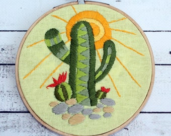 Embroidery hoop art cactus Hand embroidered wall decor Cottagecore embroidery CUSTOM