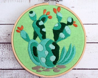 Cactus embroidery hoop art Hand embroidered wall decor Cottagecore embroidery