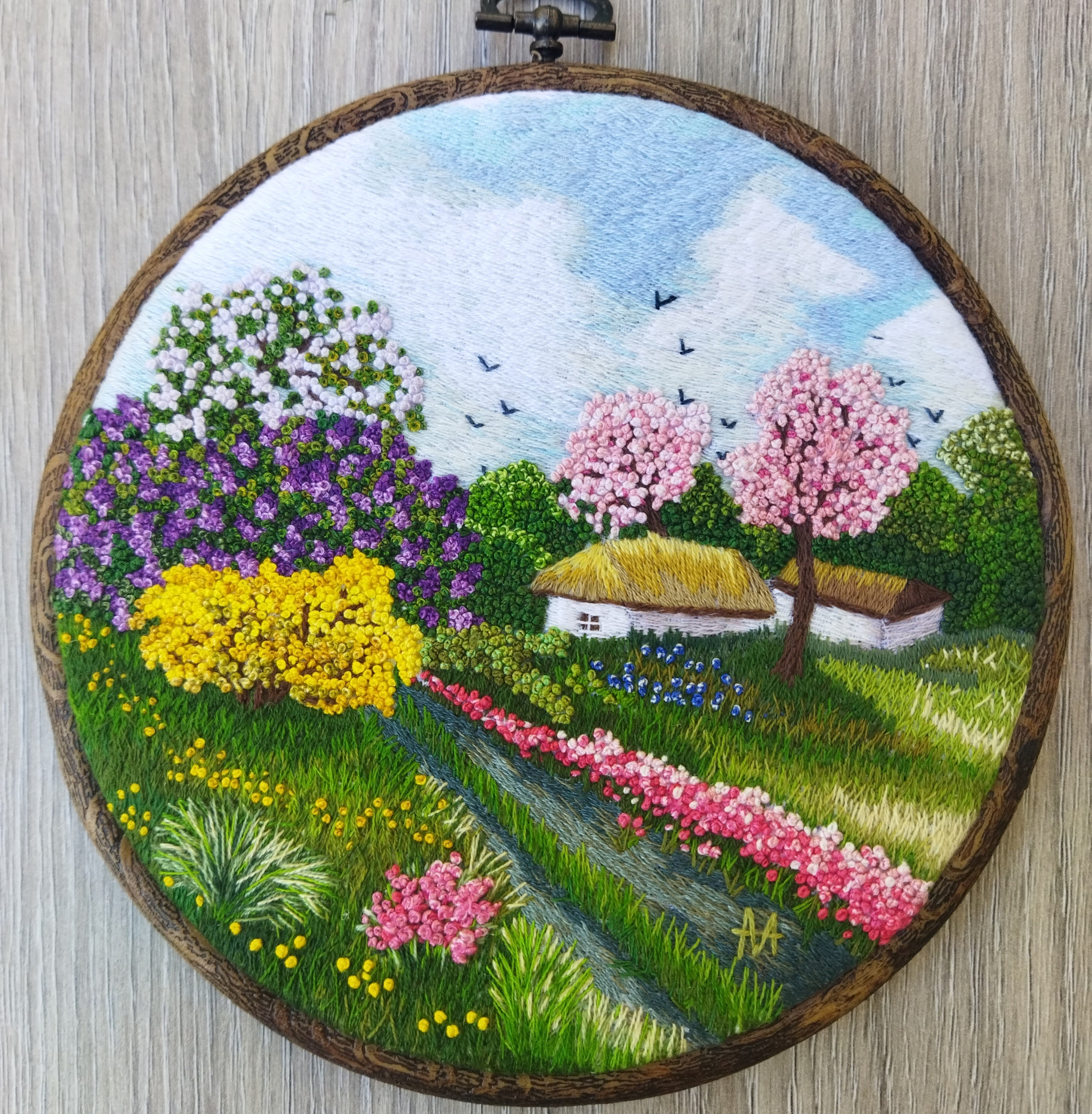 Ooak Hand Embroidery Hoop Art Blossom Tree With Country
