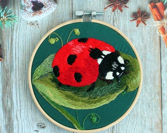 Cottagecore decor Embroidery hoop art Cottagecore ladybug embroidery
