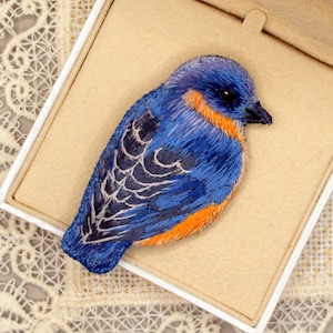 Embroidered bluebird brooch Hand made blue bird embroidery pin Textile jewelry Handmade gift  Bird lover gifts CUSTOM