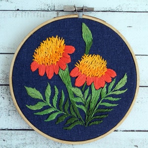 Embroidery hoop art marigold Hand embroidered wall decor Great grandma gift CUSTOM