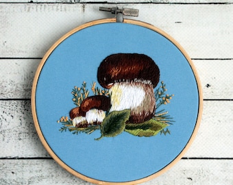 Handmade embroidery hoop art Cottagecore decor mushroom Embroidered picture mushrooms