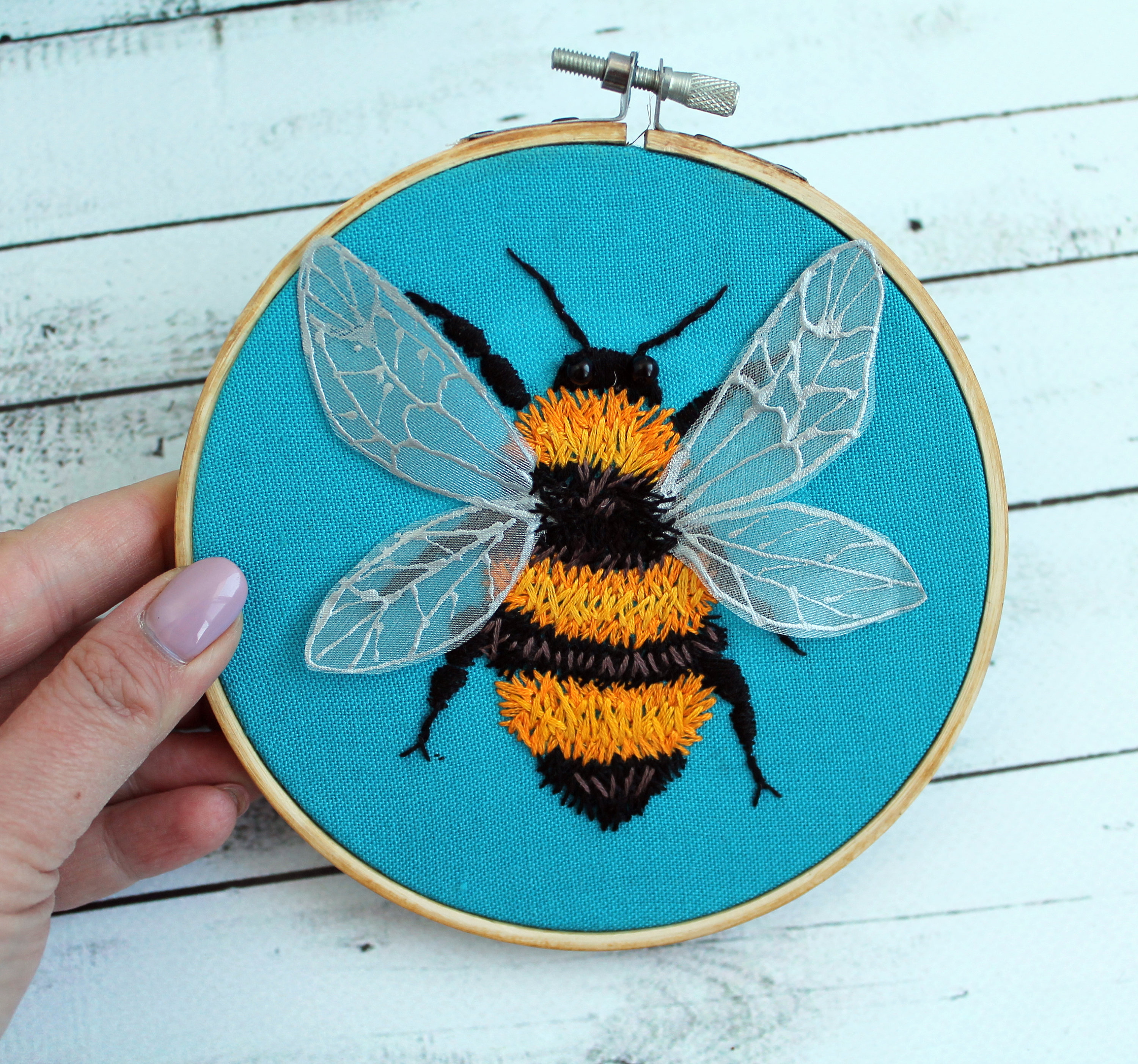 Bumble Bee Embroidery Hoop Art Hand Embroidered Wall Decor Beekeeper