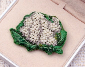 Cauliflower Hand-Embroidered Brooch Pin Cauliflower Hand-Embroidered Brooch Pin